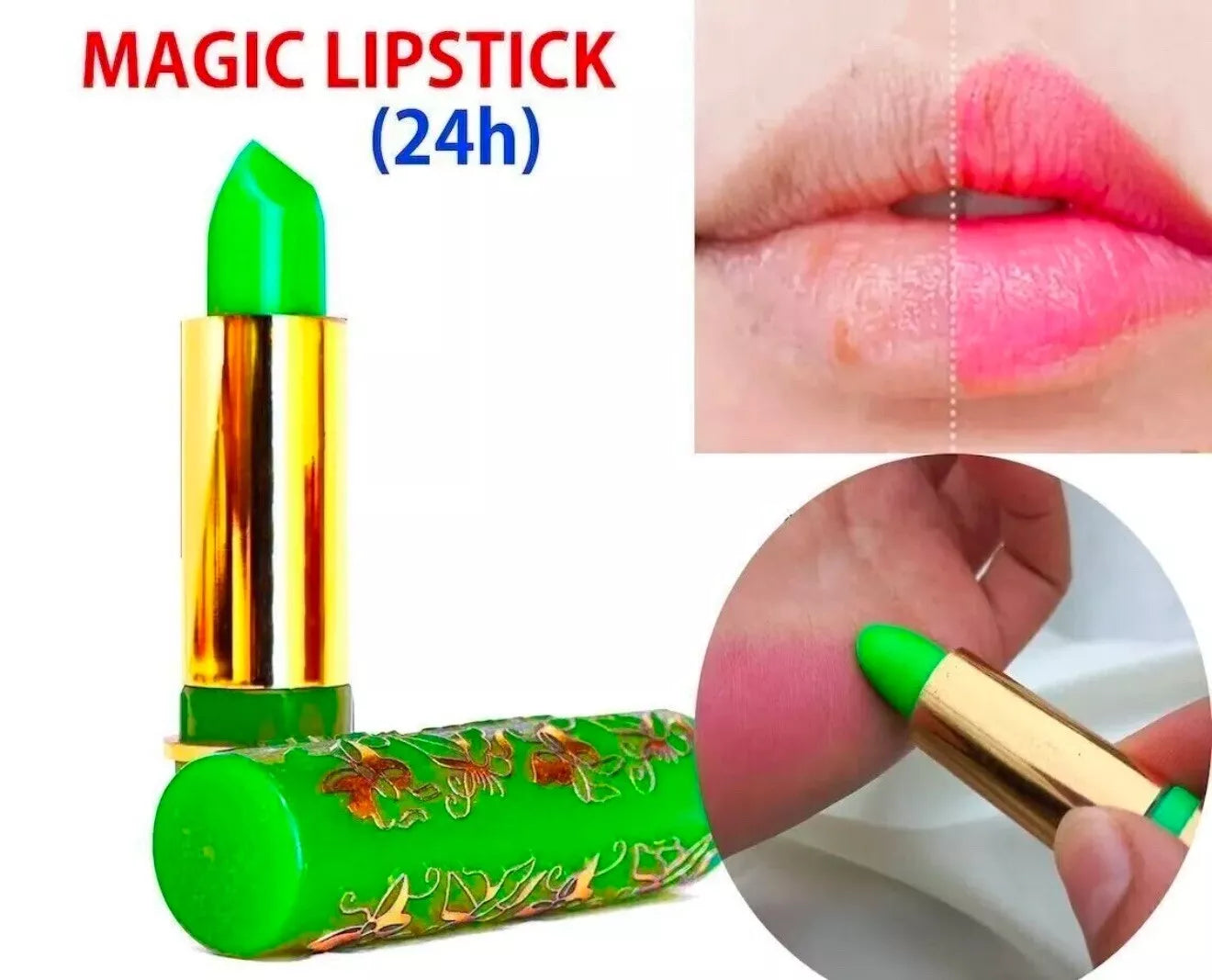 2X Magic Colour Changing Lipstick  GREEN TO PINK LONG LASTING LIPTINT